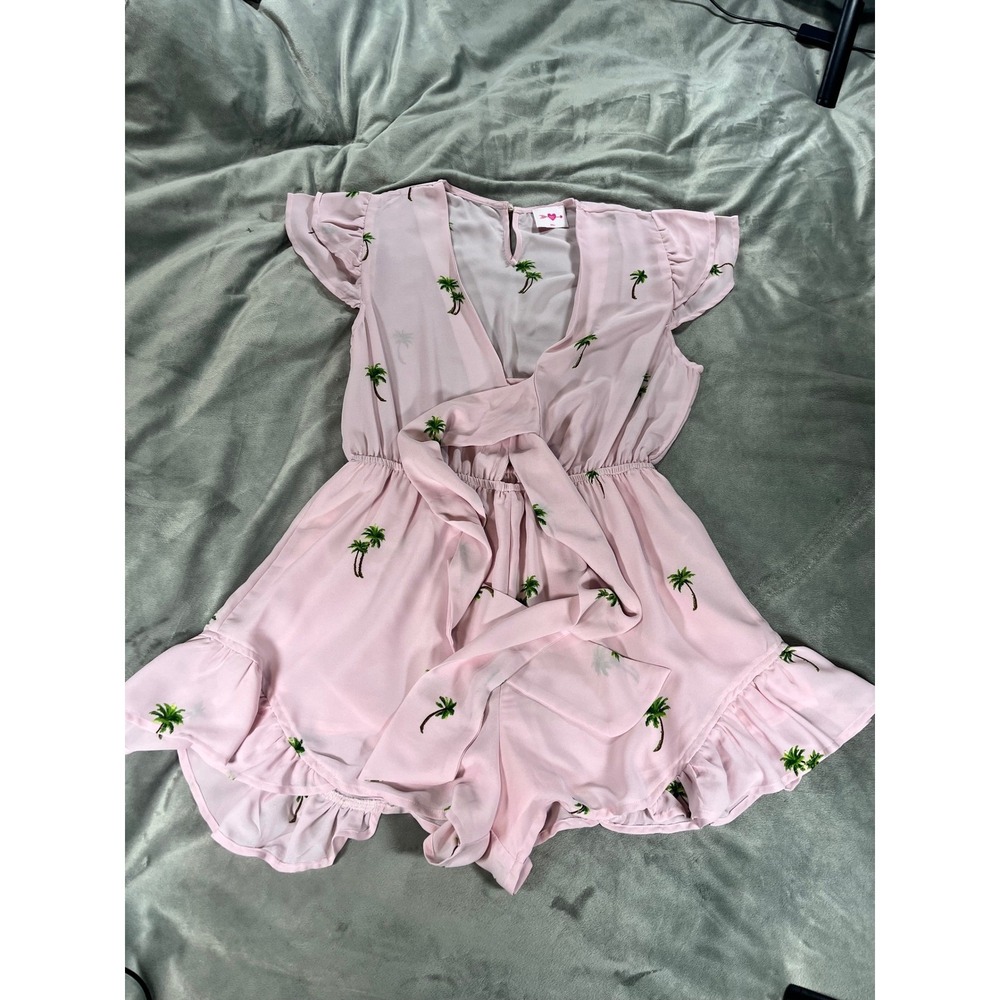 Buddy Love Pink Open Front Tie Palm Tree Ruffle Romper Size Small